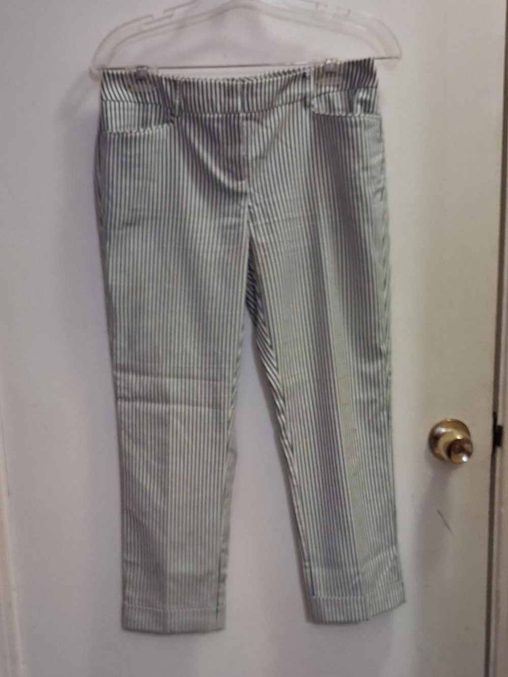 New York & Company Navy and White Striped Pants